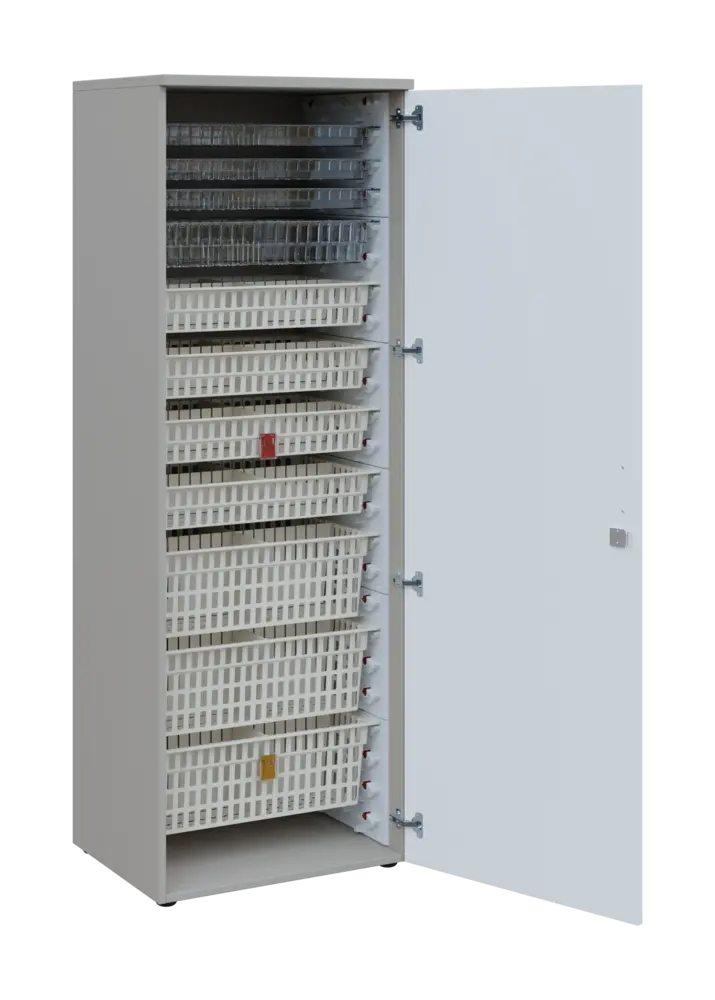 EUROMEDICA D - 66 skříň léková boxová, 1-dveřová, pravá, 1950x660x535, korpus šedý, dvířka bílá